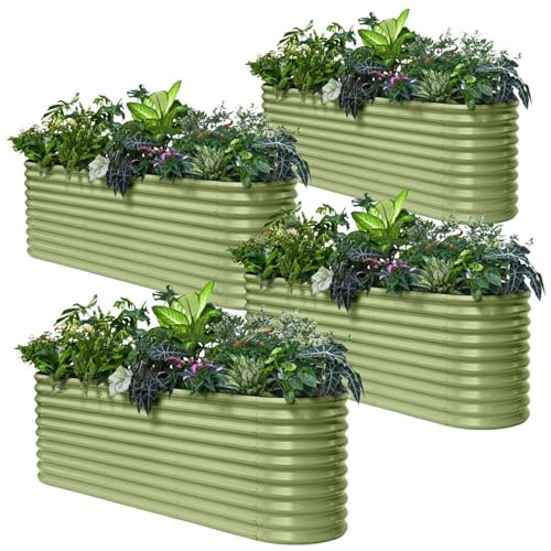 Annoell 4-Pack 30" Extra Tall Galvanized Raised Garden Bed, 8x2x2.5 ft Metal Planters for Outdoor Plants, Heavy Duty Flower Bed for Vegetable, Garden Bed Outdoor Large Planter Box - Moss Green