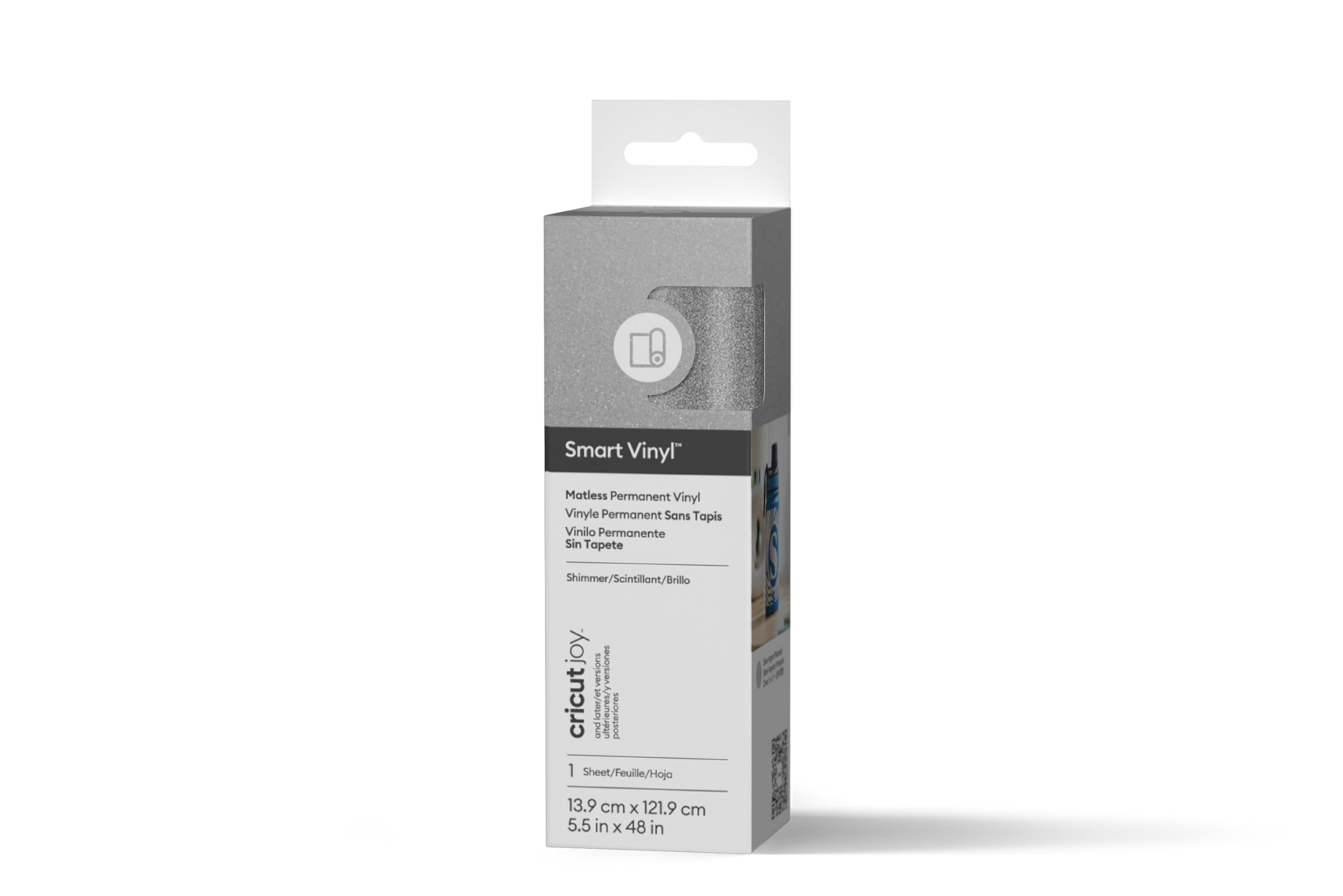 Cricut Joy Smart Permanent Vinyl, Shimmer Silver, 13.9cm x 1.2m, Self-Adhesive Vinyl Sheet | Ideal for Customising Mugs, Bottles & DIY Crafts, for All Cutting Machines Joy Machine