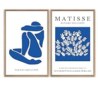 SIGNWIN Framed Wall Art Print Set Nude Lady Blue on White and Leaves Blue Background Abstract Shapes Illustrations Fine Art Contemporary Expressive for Living Room, Bedroom, Office - 16