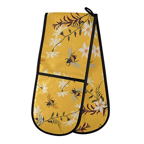 ZZXXB Spring Bee Floral Double Oven Mitt Heat Resistant Non-Slip Kitchen Gloves Extra Long 7