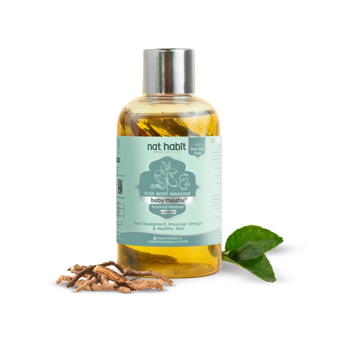 Nat Habit Baby Massage Oil Summer Maahu Balamool Nimbuka For Bone Development, Muscular Strength & Healthy Skin - Suitable For Ages 0 to 12 years - Zero Chemicals & Preservatives - 100ml-image-49