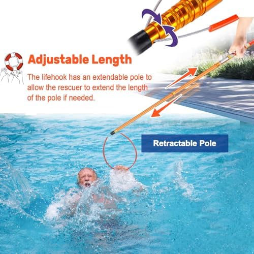 Gancho y pértiga de Salvamento para Piscinas, Gancho telescópico de Rescate for Piscina, Poste de Fibra de Vidrio y Gancho de Aluminio, Capacidad de 120 kg, Varios tamaños