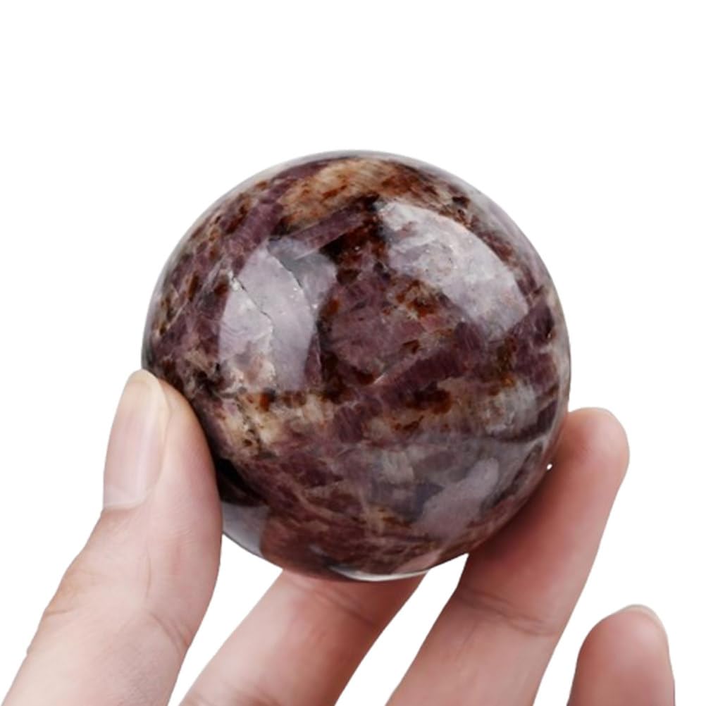 DQFOCPHHAA Red Sunstone Sphere Crystal Ball Crystals Gemstone Ball Sphere Sculpture Figurine with Wooden Stand for Home Decor Divination Feng Shui,60~70mm
