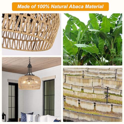 Hmvpl 221006B1 Farmhouse Chandelier For Dining Room, 3-Light Boho Rattan Chandelier Light Fixture Ceiling Hanging With Woven Lampshade, Small Wicker Coastal Pendant Light thumb #4