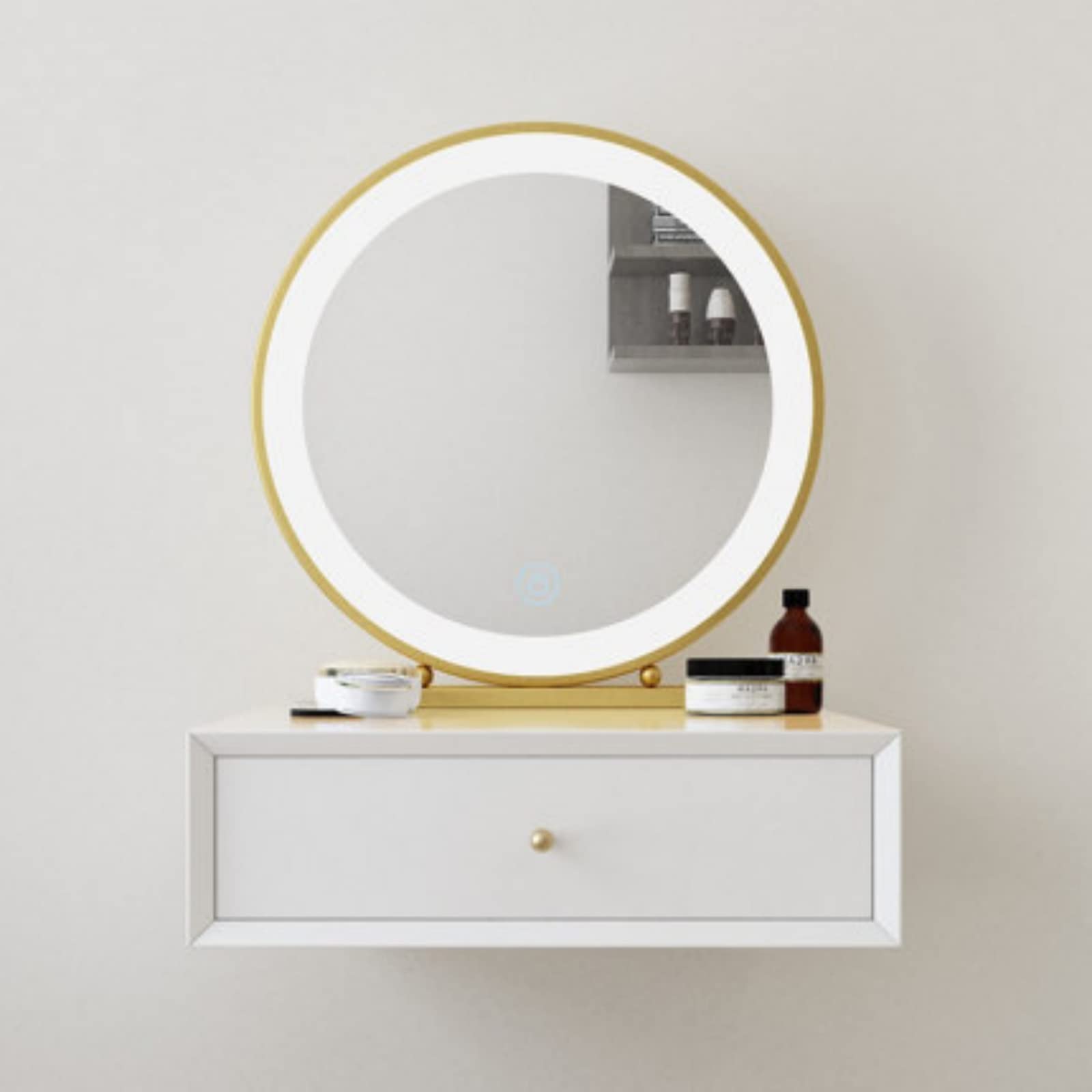 asdchZen Nordic Modern White Wall-Mounted Dressing Table Vanity Desk-Small Space Friendly With Stylish Cactus Design For Compact Rooms