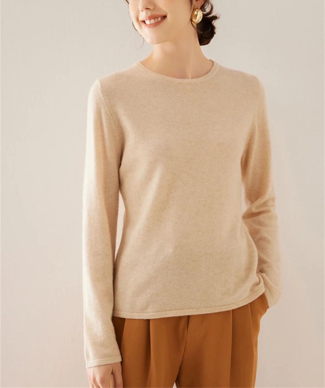 Women 100% Wool Sweater Long Sleeve Crewneck Pullover Winter Basic Cashmere Knitwear Soft Warm Comfy Tops
