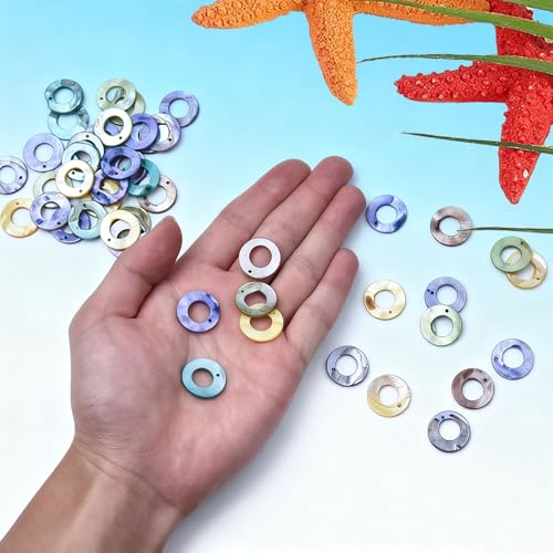 Image of HAAMIIQII 100pcs Assorted Color Natural Shell Beads 18mm Drilled Flat Round Circle Mussel Shell Loose Gemstone Beads for Jewelry Making Crafts Design