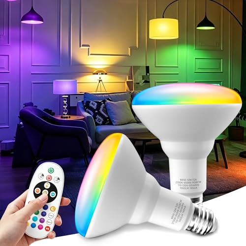 FUJIECO BR30 LED Light Bulbs, Color Changing LED Bulbs with Remote, 2 Pack