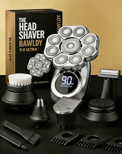 Bawldy 9.0 Ultra Shaver 2026 New Bald Head Shavers for Men 9D Floating Head System Dual-Track Blades 6-in-1 Detachable Head Shavers Smooth & Comfortable Intelligent Anti-Pinch IPX7 Waterproof