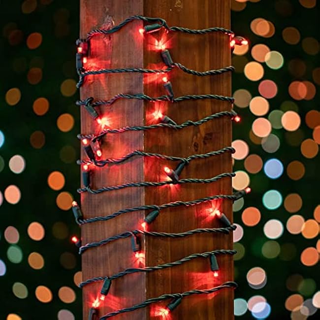 Novelty Lights 34ft 100 LED Red Christmas Lights Outdoor/Indoor, 4 Spacing, Green Wire String Lights for Festive Xmas Lighting, IP55, UL Listed, Dimmable, Connectable