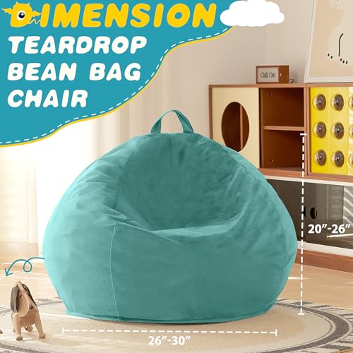 Image of HABUTWAY 2FT Bean Bag Chair, 2' Beanbags Small Bean Bag Chairs with Filling, Teardrop Bean Bag Chair Luxurious Velvet Ultra Soft Fur with Removable Cover (Aqua Ombre)