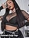 Avidlove Fishnet Crop Top for Women Short Sleeve See Through Shirt O Neck Pullover Blouse Black, XL