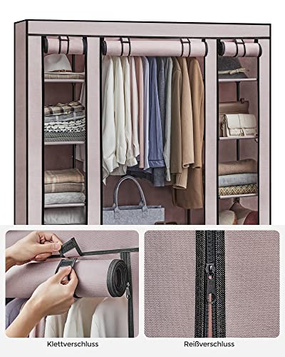 Songmics, Kleiderschrank aus Stoff, tragbar, für das Schlafzimmer, Kleiderständer mit Stoffabdeckung, 45 x 150 x 175 cm, 12 Fächer, Metallstruktur, Rosa (Puderrosa), LSF003P02