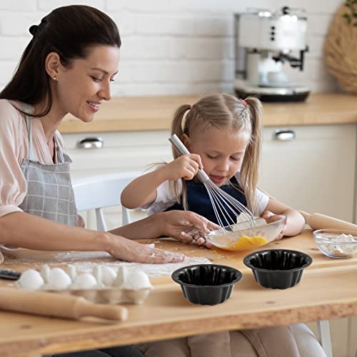 4 Inches Fluted Mini Cake Pan Nonstick Fluted Cake Pan Carbon Steel Tube Pan Metal Tube Oven Baking Mold With Flower Shape For Brownie Cupcake Pudding Bread Muffin (Black,16 Pcs) #TOP6