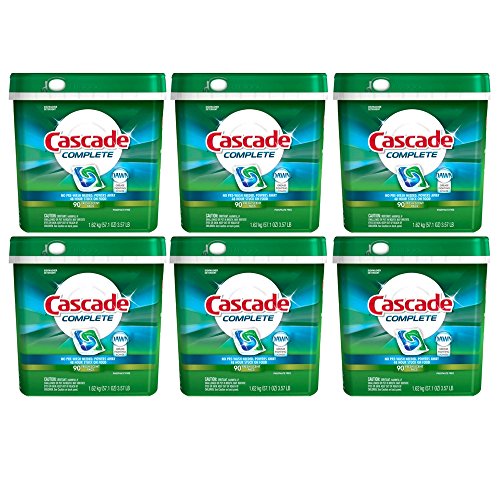 Cascade Complete Dishwasher Detergent, with Dawn Grease Fighting Power, 90 Fresh Scent Action Pacs (Pack of 6)