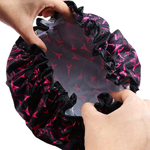 Shower Cap, ESARORA 4 PACK Bath Cap Designed for Women Waterproof Double Layer - Thumbnail 4