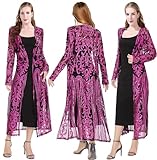 RZTA Women's Sparkling Sequin 1920s Cover Up Loose Open Front Long Sleeve Cardigan Coat Dress for Evening Party A1 Rose,Purple Medium