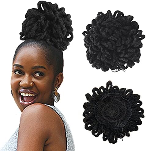 Liliyab DreadLock Afro High Puff Drawstring Ponytail Hair Bun Hairpieces Faux Locs Clip In Pony Tail for Black Women (1#)
