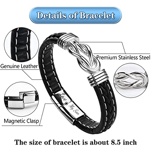 2Pcs To My Son Bracelet Form Mom, Stainless Steel Dog Tag Necklace For Men, Mother And Son Forever Linked Together Braided Leather Bracelet For Son Graduation Birthday Back To School Gift From Mom #TOP2