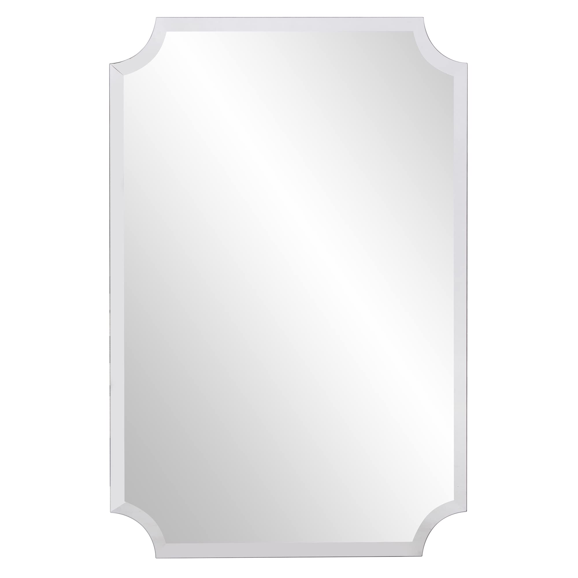 Photo 1 of Howard Elliott Frameless Scalloped Wall Hanging Silver Vanity, Home Decoration Mirrors for Living, Bedroom, Entryway, or Any room Bathroom, Rectangle (24 x 36) Frameless scalloped Rectangle (24 x 36)