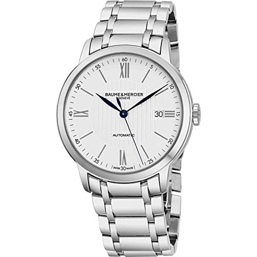 Baume & Mercier Classima Mens Automatic Watch - 40mm Analog Silver Face with Second Hand, Date and Sapphire Crystal Swiss Made Watch - Metal Band Stainless Steel Luxury Dress Watches For Men 10215