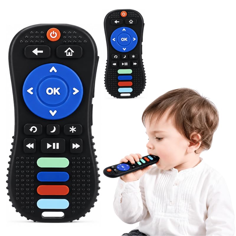 Baby Teether Remote Control Toy, 2X Silicone Teething Toys, Chew Toy for Babies 0 to Months, BPA Free Relieves Teething Pain, Newborn Infant Sensory Toy, Easy to Clean, Perfect Baby Gift