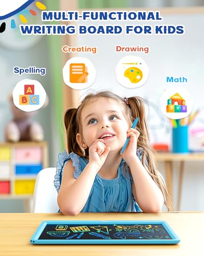 Image of Bravokids 12 Inch LCD Writing Tablet for 3 Year Olds - Electronic Drawing Pad and Doodle Board as Educational Birthday Gifts for Girls and Boys (Blue)