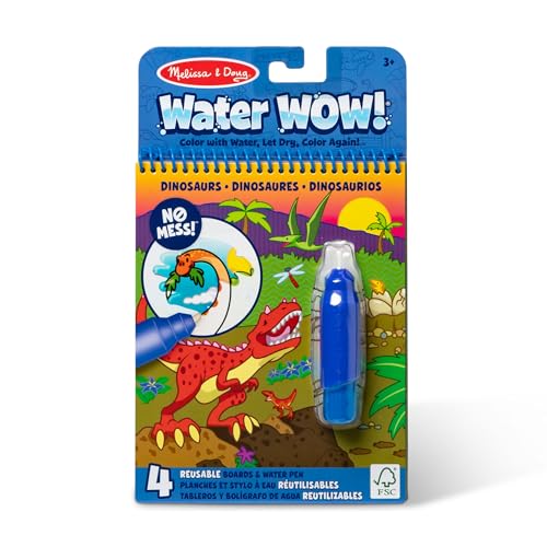 Melissa & Doug - Water Wow! Dinosaurios - Tablero y Bolígrafo de Agua Reutilizables, 4 Páginas Reutilizables Magic Water para Pintar con Agua - 6075166 - Manualidades Niños - Regalo Niño 3 años +