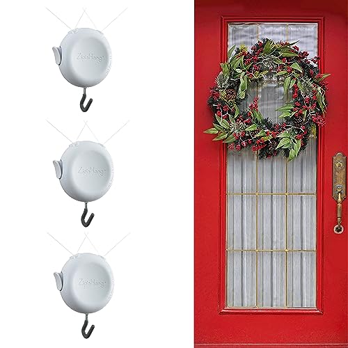 Image of Zip 'n Hang Wreath Hanger for Front Door, White, 3 Pack | No Damage Heavy-Duty Adjustable Over-the-Door Wreath Holder for Glass, Screen & Storm Doors, Christmas Wreath & Decor Hook