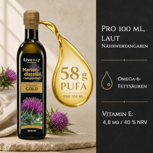 Foto von livenay Mariendistelöl Kaltgepresst Gold 500 ml – Silybum marianum Samenöl