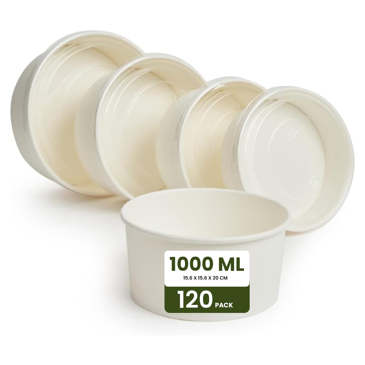 ecowayCompostable Heavy Duty Made Of Paper - [34 Ounce - 1000 Ml, Pack Of 120] Disposable Bowls Eco-Friendly Biodegradable Perfect For Salad, Soup, Dessert, Hot or Cold Use, White