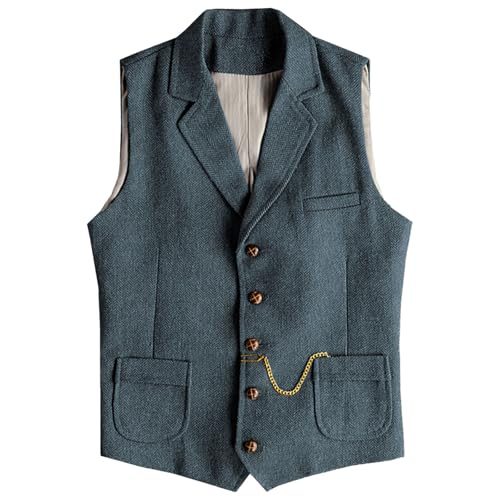 Mens Tweed Suit Vest Classic Regular Fit Herringbone Wool Casual Lapel Waistcoat for Party Wedding Prom2