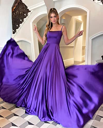 Spaghetti Straps Prom Dresses for Women Flowy Silk Satin Long Backless Pleated Formal Gown Evening Party2