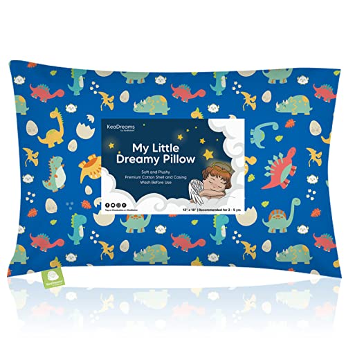Toddler Pillow with Pillowcase - 13X18 Soft Organic Cotton Toddler Pillows for Sleeping - Machine Washable - Toddlers, Kids, Child - Perfect for Travel, Toddler Cot, Bed Set (DinoWorld)