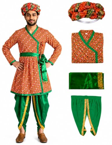 Image of BookMyCostume Rajasthani Indian State Fancy Dress Costume for Boys and Men | With Pagdi Adult M-L