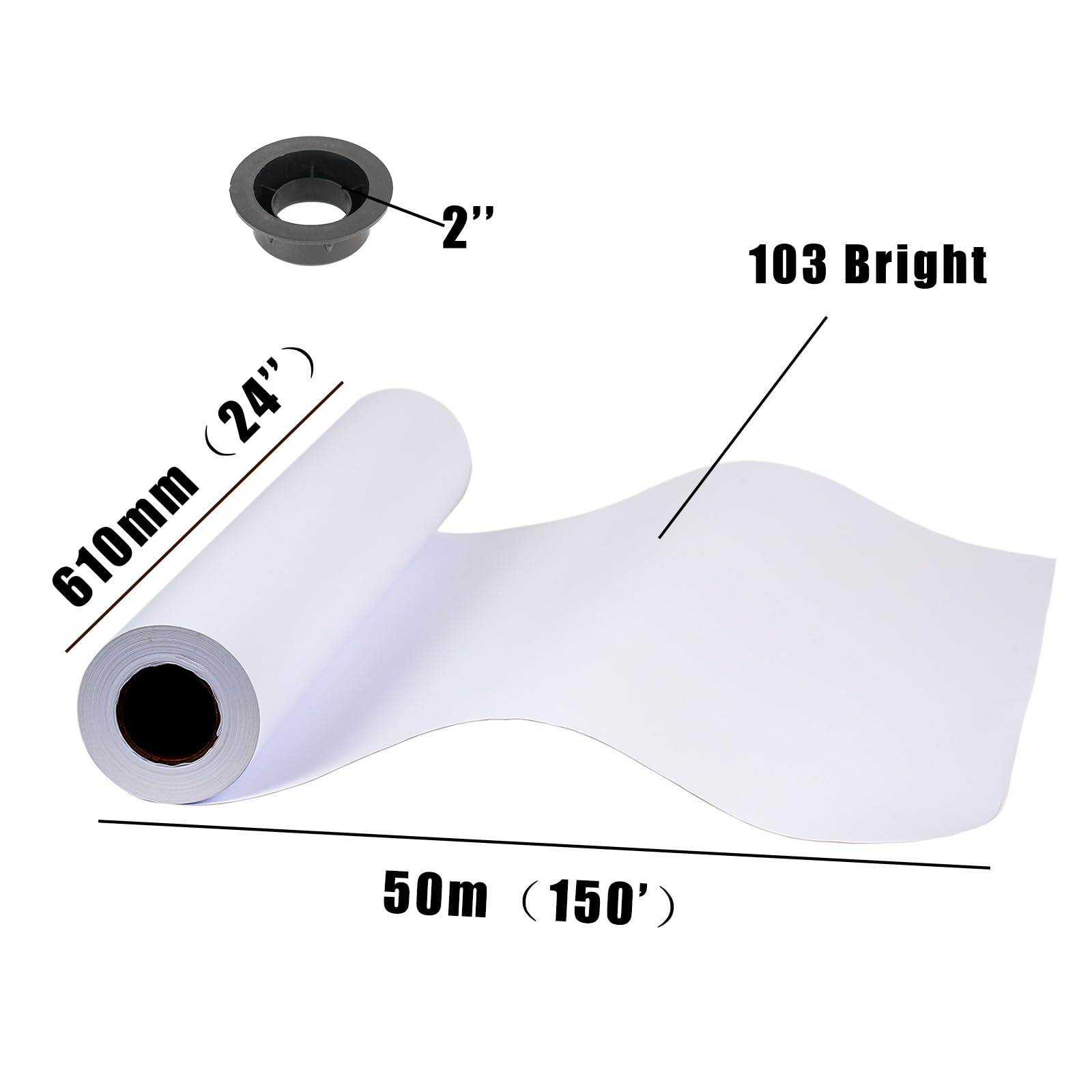 Rotolo di carta per plotter CAD di alta qualità, formato ampio, 610 mm x 50 m, 4 rotoli, nucleo da 5,1 cm