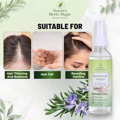 Image of Nature's Herbs Rosemary Hair Spray with Natural Rosemary Water | Hair Growth & Scalp Care Spray | Anti Hair Fall Hair Strengthening Herbal Tonic | Suitable for Men Women | Pack of 2 (100 ml Each)