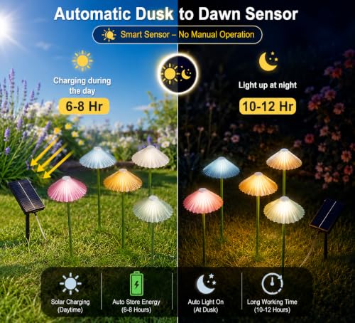 Image of XERGY Solar Colorful Umbrella Design Garden Stake Lights, Waterproof Outdoor Decorative LED Lights, 1200mAh Battery, 8 Lighting Modes, Auto ON /Off Dusk to Dawn for Lawn & Pathway (Pack of 6)