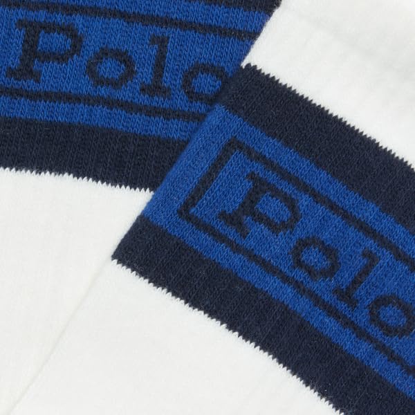 POLO RALPH LAUREN Big & Tall Classic Vintage White Stripe Cuff Crew Sock 3-Pack Polo Logo Spellout Big Tall Socks3