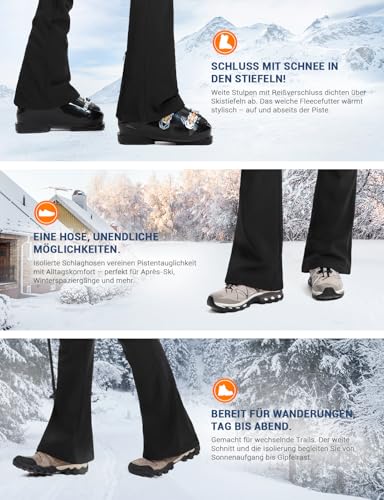 Moosehill Damen-Wanderhose-Thermohose-Wasserdicht-Skihose-Softshellhose Schneehose Gefüttert Winddicht Fleece Warm Falre Outdoor Snowboard Fahrrad Arbeit Trekking Winter Cargohose(Schwarz|38|76cm)