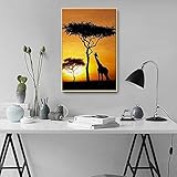 Leinwand Drucken Kunst Afrikanische Savanne Sonnenuntergang Schön Landschaft Familie Wand Dekoration Malerei,NoFrameB,40x60cm
