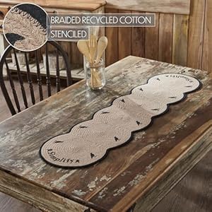 VHC Brands Raven Harvest Simplify Stencil Table Runner 12×48 Braided Cotton Kitchen Dining Table Holiday Decoration Decor for Fall and Thanksgiving