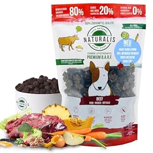 Naturalis Smart 80 Barf Nourriture sèche pour chien 500 g de bœuf sans additifs Sans céréales Sans soja Sans gluten 100 % naturel Séchage à l&rsquo;air doux