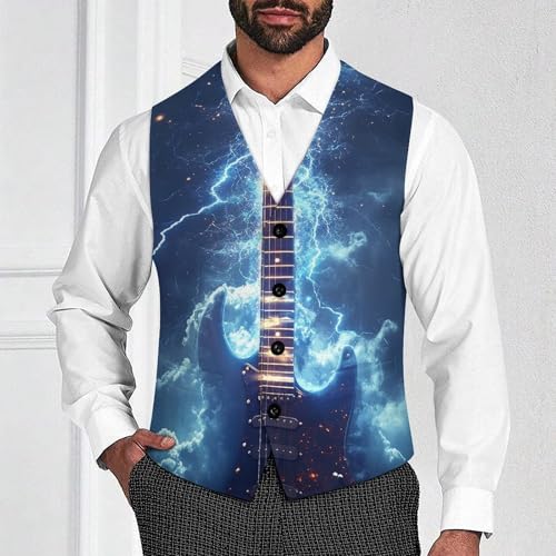 Rock Electric Guitar with Lightning Men's Suit Vest Slim Fit V-Ncek Waistcoat Business Casual Vest2
