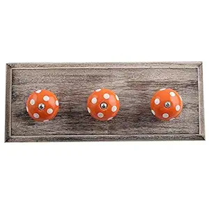 Indian-Shelf Office Key Holder - Bathroom Cloth Hanger - Cloth Wall Hook - Wood Wall Hooks - Orange Wall Hangings - Dot Wall Hangers - Cloth Hanger - Door Hanger - Robe Hooks - 4 Pack [4 Inches]
