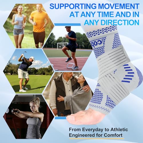 Image of LISEPWU Copper Ankle Brace with Adjustable Compression Bandage, Ankle Support Compression Sleeve for Men & Women, for Foot Pain, Sprained Recovery, Achilles Tendonitis, Sports Protection(Blue XL)