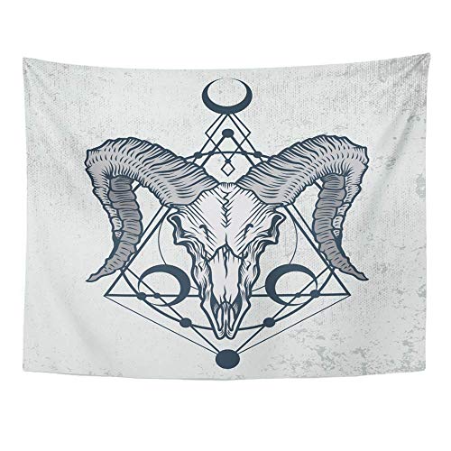 SPXUBZ Wall Tapestry Ram Skull in Ink Graphic Technique of Sacred Geometry Shapes