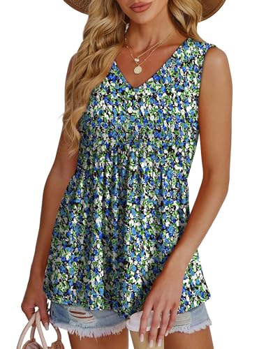 Image of OFEEFAN Womens Tank Tops 2025 Flowy Peplum Tops for Women Dressy Sleeveless V Neck Babydoll Tank Tops