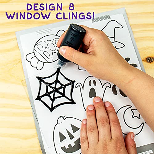 Image of Made By Me Create Your Own Halloween Window Art by Horizon Group USA, Make 20 Projects, Includes Suncatcher Frames & Window Clings, Glow-in-The-Dark Paint, Paint Tubes, Suction Cups & Cording