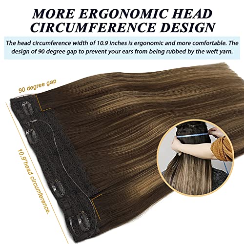 Goo Goo Human Hair Extensions Wire Hair Extensions Balayage Chocolate Brown To Caramel Blonde 95G 16 Inch Invisible Wire Hair Extensions Natural Straight Hairpiece With Secrect Fish Line Hair #TOP3